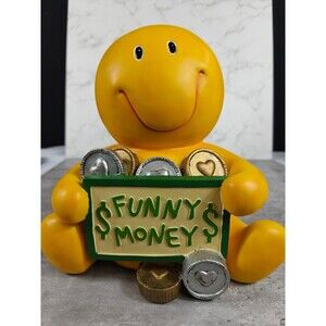 Funny Money Happy Smiley Face Coin Piggy Bank Statue Vintage Rare 10"